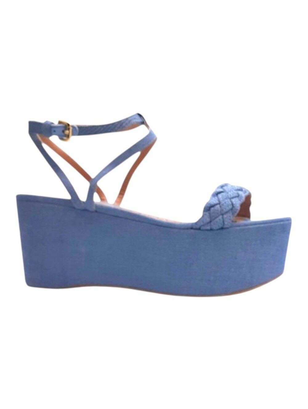 Twinset Blue Denim Braided Toe Strap Platform Sandals Size 10